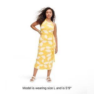 Halter Tie Neck Ginkgo Yellow Sweaterknit Midi Dress -DVF for Target - Sz m